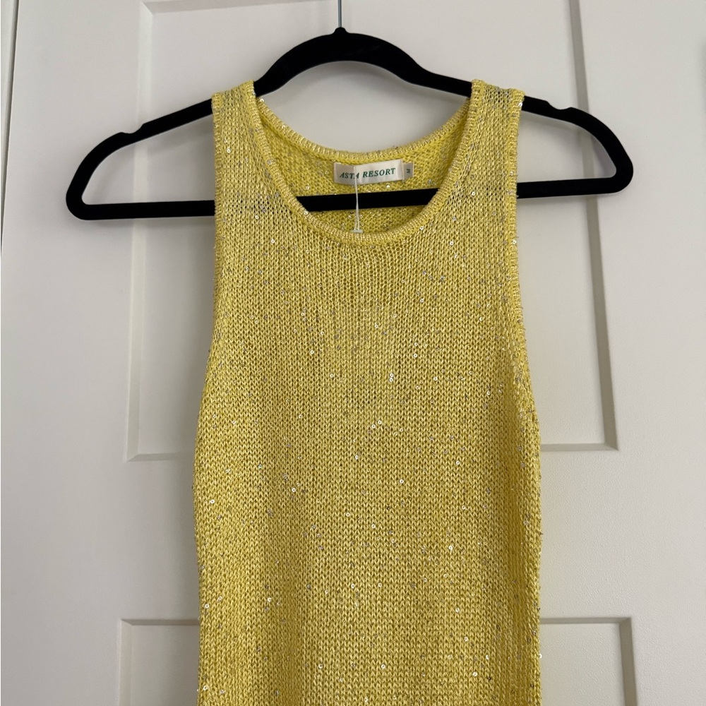 Asta Resort Natalia Sequin Knit Dress Chartreuse Yellow NEW with tags - Picture 4 of 14